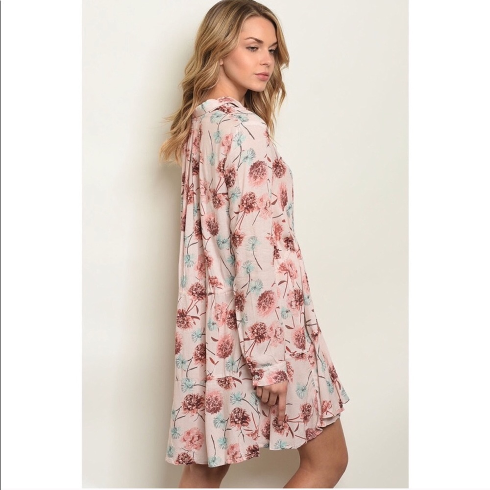 Bohemian Blush Floral Flowy Festival Tunic Dress - Picture 2 of 2